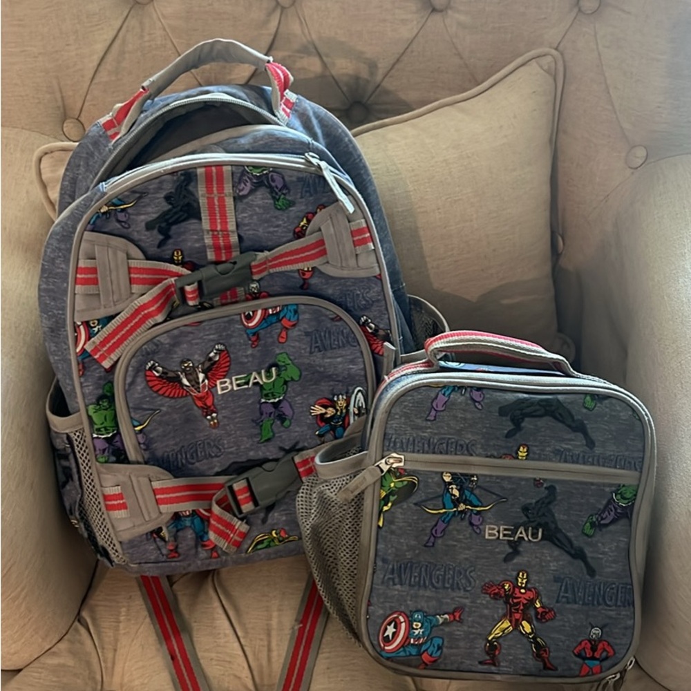 Pottery Barn Kids Avengers Backpack and Lunchbox Set - Gray and Red